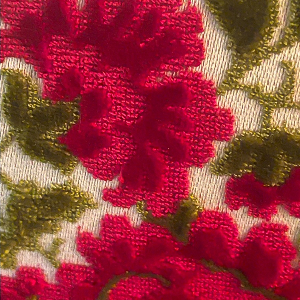Vintage Pretty Cut Velvet Bright Red Rose & Green Accent Pillow - Picture 3 of 4
